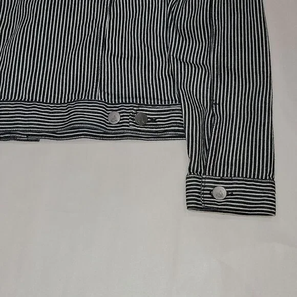 Calvin Klein Clean Line Trucker Teddy Stripe Engineer Denim Jacket NWOT Size M - Picture 9 of 10